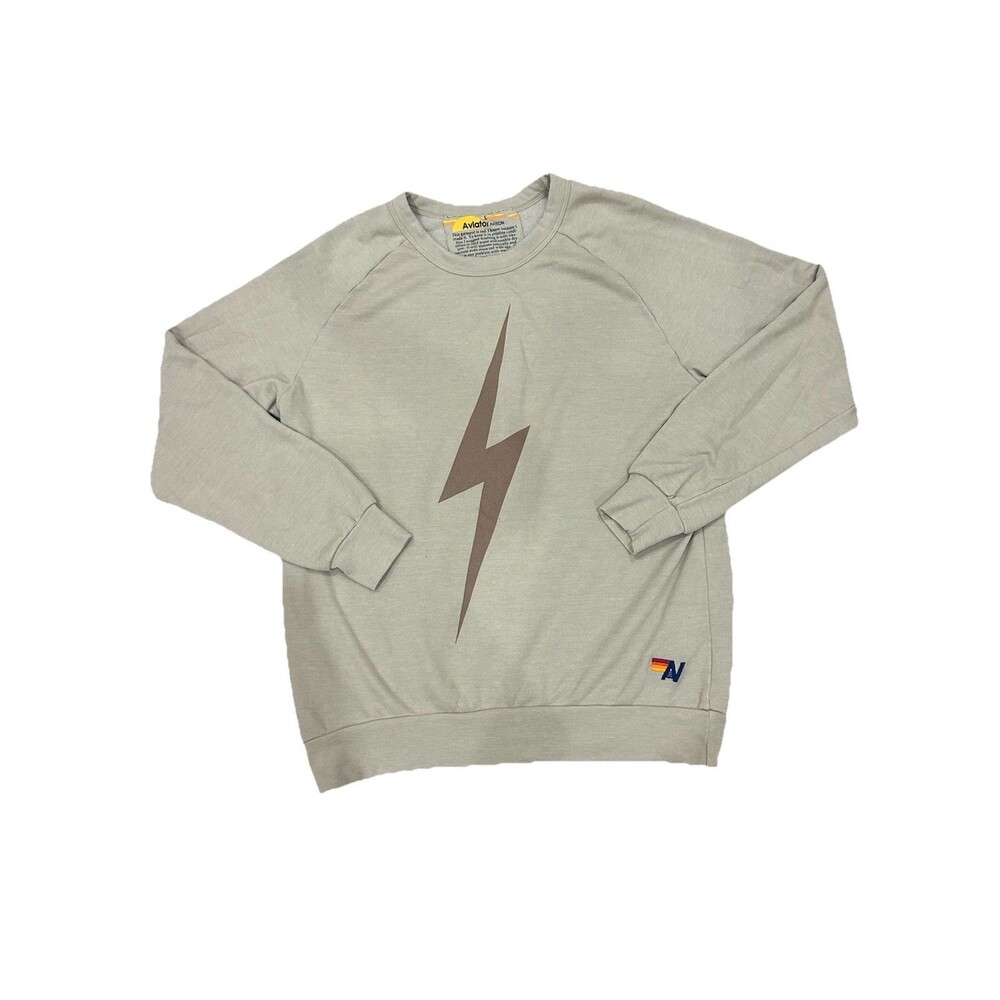 AVIATOR NATION Relaxed Bolt Graphic Crew Neck Long Sleeve Sweatshirt in Sand L - Picture 2 of 7